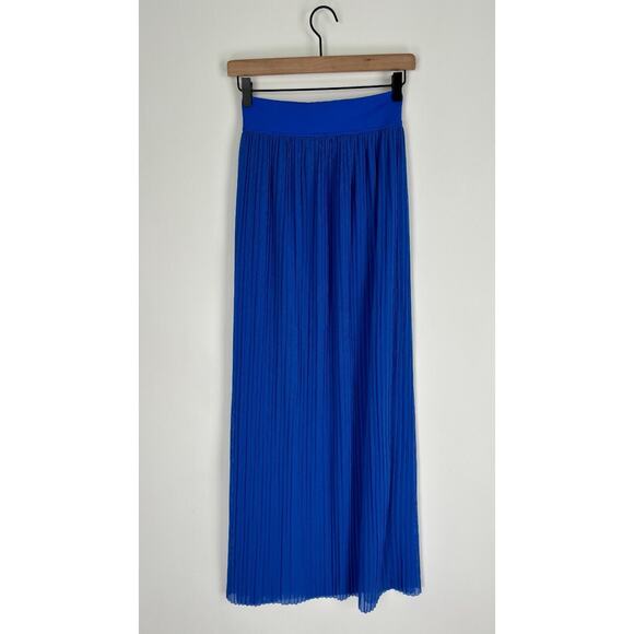 SHAN Womens Mia Pleated Mesh Maxi Skirt Royal Blue Front Slit Size 6 - Picture 8 of 11
